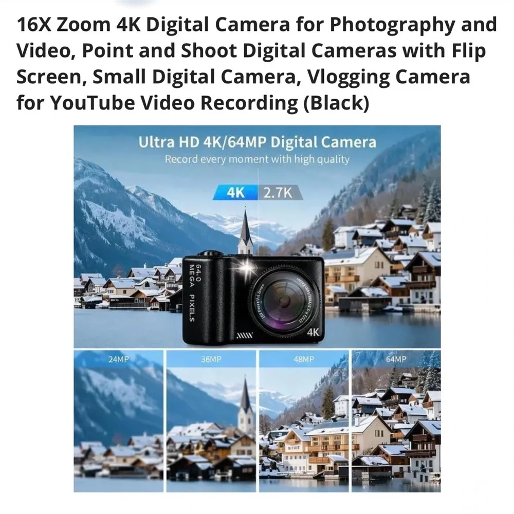 4K Black Digital Vlogging Camera